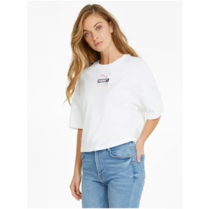 Bílé dámské volné cropped tričko Puma Brand Love - Dámské