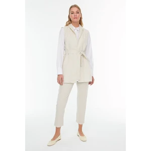 Trendyol Beige Linen Look Tie Waist Vest Pants Suit