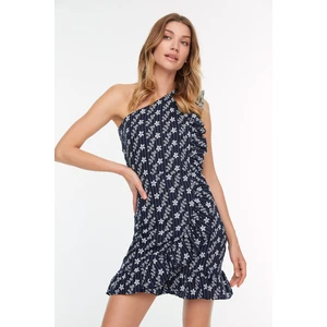 Trendyol Navy Ruffled One Shoulder Dress