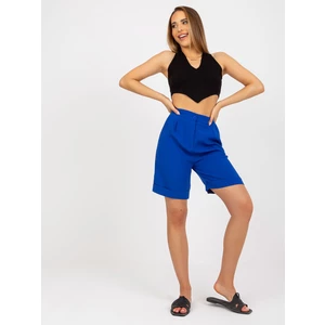 Elegant long cobalt shorts with high waist