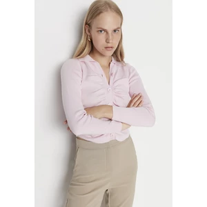 Trendyol Pink Polo Collar Knitwear Cardigan