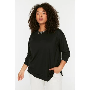 Trendyol Curve Black Slit Detailed Knitted Sweatshirt