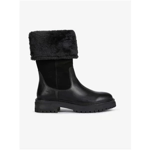 Black Women's Leather Boots with Artificial Fur Geox Iridea - Women