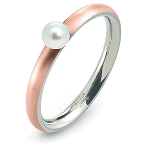 Boccia Titanium Ružovo pozlátený titánový prsteň s perličkou 0145-03 55 mm