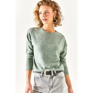 Olalook Women's Green Crewneck Bat Soft-textured Blouse