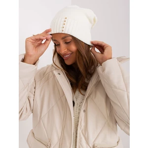 Winter hat RUE PARIS ecru with ribbing