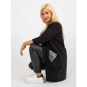 Black long blouse plus size with inscriptions