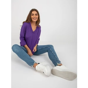 Dark purple basic blouse with 3/4 sleeves