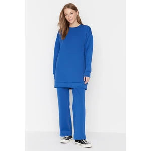 Trendyol Dark Blue Crew Neck Scuba Knitted Tracksuit Set