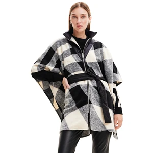 White and Black Checkered Poncho Desigual Wolgery Milan - Ladies
