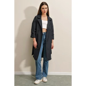 Bigdart 9104 Double Breasted Collar Lined Trench Coat - Navy Blue