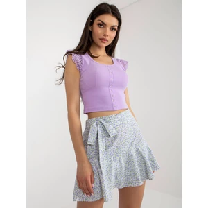 White and purple women's skirt shorts with belt
