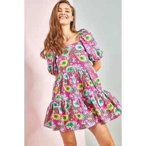 Bianco Lucci Women's Elasticated Sleeve Floral Viscose Dress 5850