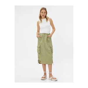 Koton Parachute Skirt Midi Large Pockets with Stopper Detail.