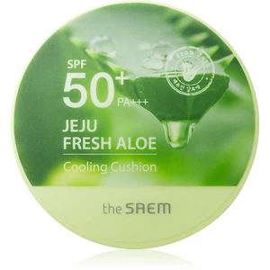 The Saem Jeju Fresh Aloe Cooling Cushion dlouhotrvající make-up v houbičce SPF 50+ se zklidňující účinkem odstín Natural Beige 12 g