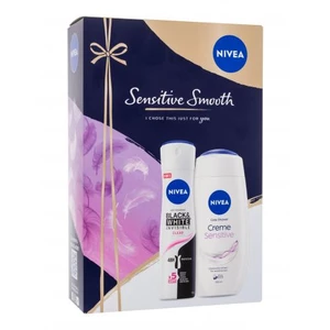 Nivea Sensitive Smooth dárková kazeta sprchový gel Creme Sensitive 250 ml + antiperspirant Black & White Invisible Clear 150 ml pro ženy