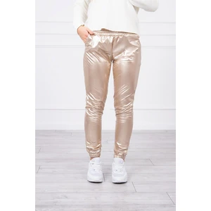 Double-layer trousers with velor beige