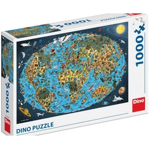 DINO Puzzle mapa světa malovaná 66x47cm set 1000 dílků skládačka