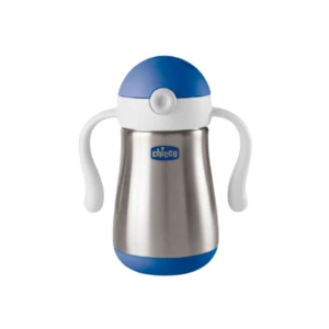 CHICCO Hrnček nerezový Power Cup so slamkou a rúčkami, 237 ml - chlapec 18m+