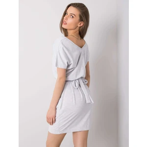 RUE PARIS Light gray melange dress with a belt