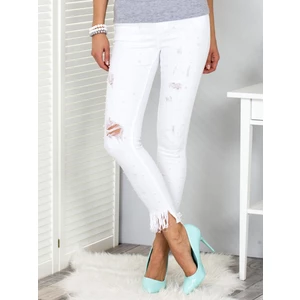 White denim jeans with pearls and rips