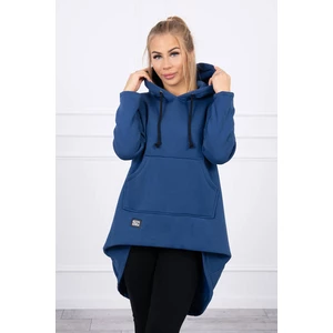 Padded sweatshirt with long back and hood navy blue