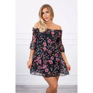 Off-the-shoulder dress with a flower pattern black