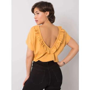 Dark yellow blouse with a neckline on the back