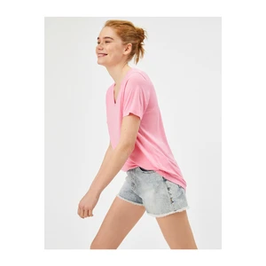 Koton Women's Pink V-Neck T-Shirt