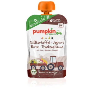 Pumpkin organics BIO Zeleninové pyré ze sladkých brambor s jogurtem, sušenými švestkami, oves 10.měsíc 100 g