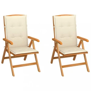 Zahradní židle 2 ks teak / látka Dekorhome Krémová,Zahradní židle 2 ks teak / látka Dekorhome Krémová