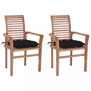 Zahradní jídelní židle s poduškou 2 ks teak Dekorhome Černá,Zahradní jídelní židle s poduškou 2 ks teak Dekorhome Černá