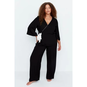 Trendyol Curve Black Woven Pajamas Set