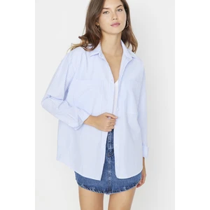 Trendyol Blue Striped Pocket Detailed Oversize/Crosssuit Woven Shirt