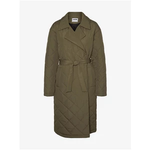 Khaki Quilted Long Coat with Ties Noisy May Ulla - Women