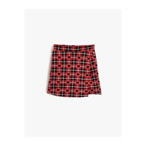 Koton Shorts Skirt With a Heart Shaped Elastic Waist, Plaid Wrapped.