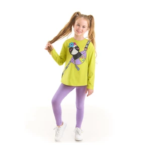 Denokids Poncik In A Bag Girl Child Green T-shirt and Lilac Leggings Set.