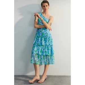 Trendyol Blue One-Shoulder Ruffle Dress