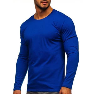 Kobaltové pánské tričko s dlouhým rukávem bez potisku Bolf 2088L