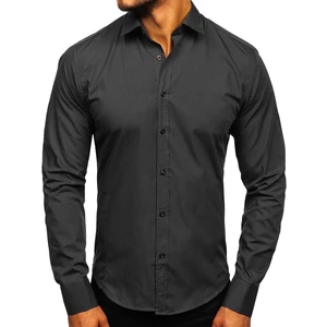 Čierna pánska elegantná košeľa s dlhými rukávmi BOLF 1703