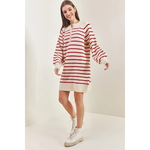 Bianco Lucci Women's Striped Buttoned Soft Sweater Dress