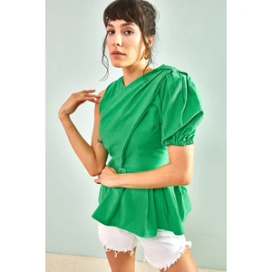 Bianco Lucci Women's One Shoulder Waist Ruffle Blouse