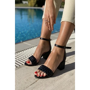 İnan Ayakkabı Single Strap Fine Knit High Heeled Shoes