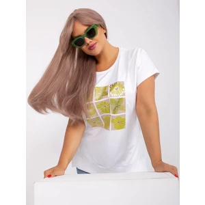 White and light green blouse plus size with print