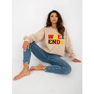 Beige Women's Hoodie with Long Sleeves