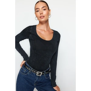 Trendyol Anthracite Anthracite/Faded Effect Cotton Long Sleeves Flexible Knitted Snaps with Snap Buttons Body