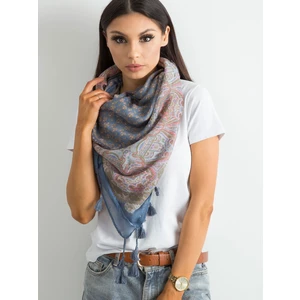 Scarf with fringes and blue print