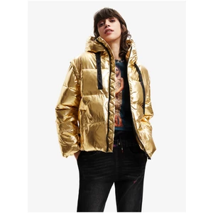 Dámská prošívaná zimní bunda s kapucí ve zlaté barvě Desigual Jiman - Dámské