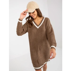 Brown knitted dress with neckline in V RUE PARIS