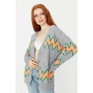 Trendyol Gray Oversize Patterned Knitwear Cardigan